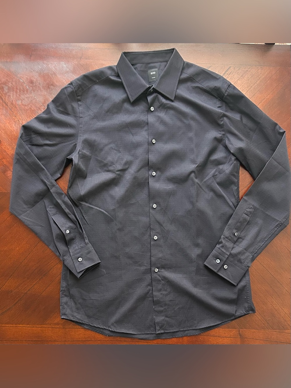 Boss Men's Black Textured Long-Sleeve Dress Shirt